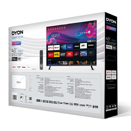 DYON Smart 43 VX - 43 inch (108 cm) Full HD Smart TV with HD Triple Tuner (DVB-C/-S2/-T2), App Store, Prime Video, Netflix, YouTube, DAZN, Disney+ and Hotel Mode