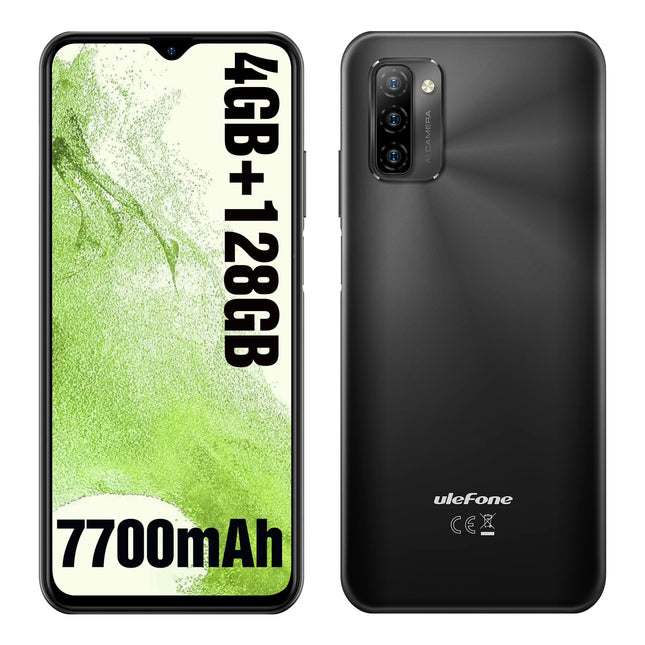 Ulefone Note 12 mobiiltelefon (2023) 7700mAh suur aku 128GB ROM/SD-128GB 6,82-tolline HD+ Android 11 nutitelefon ilma lepinguta, 13MP põhikaamera 3 kaardipesa 4G kahe SIM-kaardiga mobiiltelefon OTG - (must)