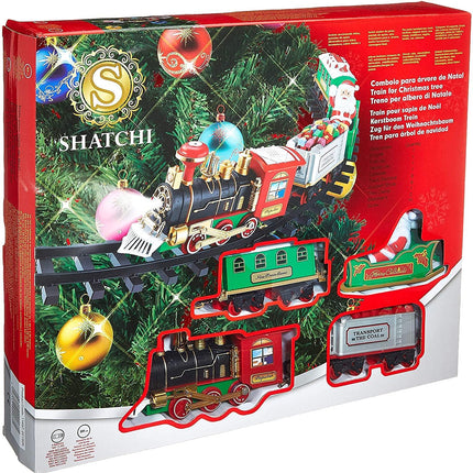 Shatchi Christmas Train Set, Around the Tree, Christmas Decoration, Festive Lights and Sounds, One Size