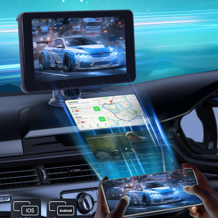 Wireless Carplay &amp; Android Auto Display, Portable Car Radio with 7 inch HD IPS Touchscreen Carplay Display with Android Auto Airplay Android Cast Air Drop Bluetooth/FM Transmission/AUX/Video Website 7-32V
