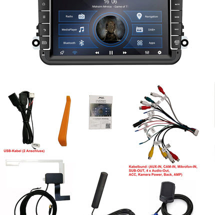 MIC AV8V7-Ultra Android 13 autoraadio navigatsiooniga Qualcomm Snapdragon 665 8G+256G asendaja VW Golf T5 Touranile Passatile RNS RCD Skoda SEATile: SIM DAB Plus BT 5.0 WiFi 2din 8" IPS karastatud klaasist ekraan USB