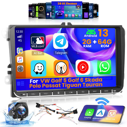 Inefala Android 13 autoraadio VW Golf 5, Golf 6, Skoda Polo, Passat Tiguan Touranile (2 + 64 GB) 2 DIN 9-tollise ekraaniga juhtmevaba CarPlayga Android Auto FM RDS GPS Bluetooth WiFi roolil juhtimine