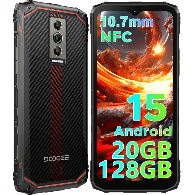 DOOGEE Blade 10 õuenutitelefon Android 15, 20GB+128GB/TF 2TB, 6.56-tolline HD+90Hz, 16MP+8MP kaamera, 5150mAh õuetelefon ilma lepinguta, 10.7 mm üliõhuke, kahekordne 4G SIM-kaart/Face ID/GPS/IP68/I69K/NFC