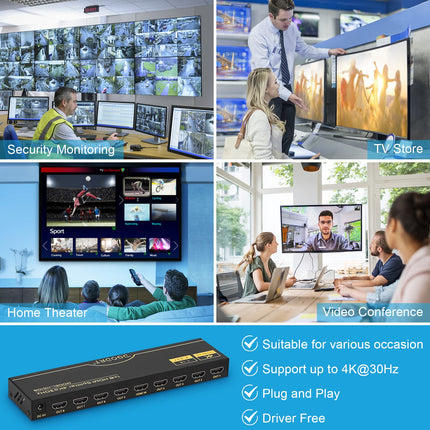 HDMI Splitter 1 in 8 Out Simultaneously 4k@30Hz, HDMI Distributor Supports UHD 4K 3D HDCP1.4 for HDTV, DVD, Xbox, PS3/4, Blu-ray, Projector