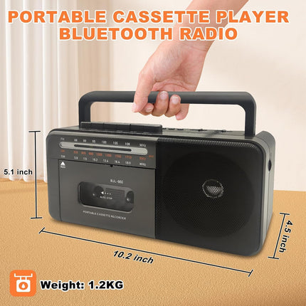 Cassette player Bluetooth Boombox, Tape Recorder AM/FM/SW Radio Stereo Tape Player/Recorder with large speaker and headphone jack, USB/TF/MP3 Tape Player AC powered or