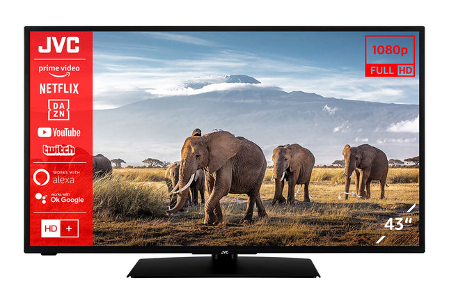 JVC LT-43VF5156 43-tolline televiisor/nutiteler (Full HD, HDR, kolmekordne tuuner, Bluetooth) – sisaldab 6 kuud HD+ [2023], must