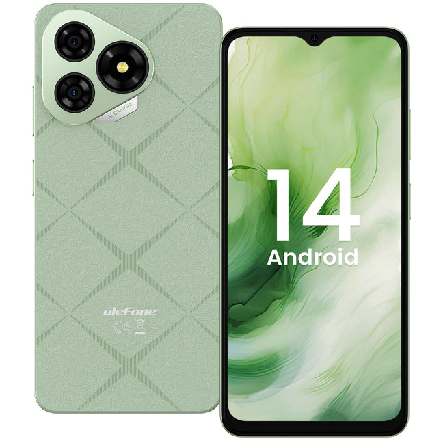 Ulefone Note 19 mobiiltelefon Android 14 5000mah kaheksatuumaline protsessor 6,56" HD+ 6GB+32GB/512GB SD 8MP+5MP panoraamkaamera 4G kahe SIM-kaardiga nutitelefon ilma lepinguta Face ID GPS OTG 2-aastane garantii - roheline