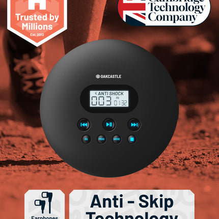 Kaasaskantav CD-mängija Bluetooth 5.3 USB-C ja 12-tunnise akuga | Kaasaskantav CD-mängija autosse ja lastele | Discman CD-mängija löögikindla kattega | MP3-CD tugi ja kõrvaklapid | Oakcastle CD100
