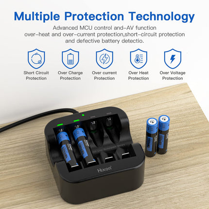 Hixon AAA Lithium Battery, Rechargeable 1.5V Lithium AAA Battery, 1100mWh High Capacity, 2 Hours Fast Charge, 8 Pieces AAA Battery with Black Charger