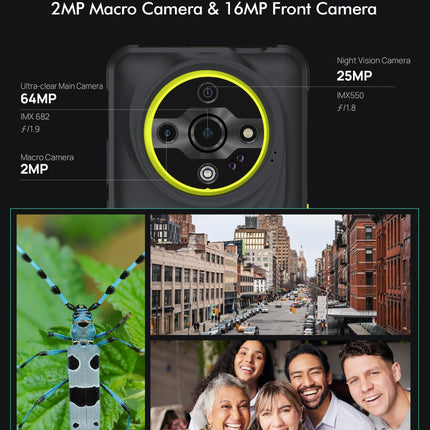 Ulefone Armor X31 Pro 5G õuenutitelefon 2025, 16GB+256GB/SD-2TB Android 14 koos särava taskulambiga 64MP + 25MP kaamera 6.56” 120Hz 6050mAh mobiiltelefon 3 pesa/GPS/näotuvastuse/sõrmejäljelugeja/OTG/NFC must