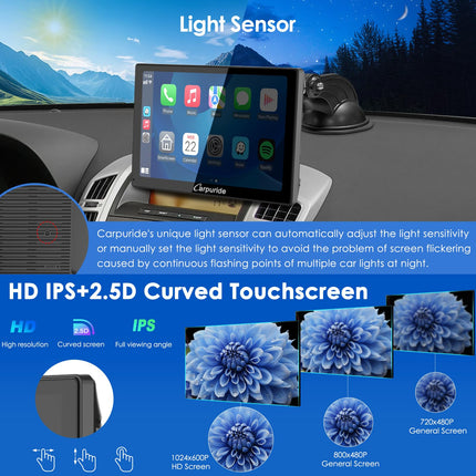 CARPURIDE C98 Wired/Wireless Carplay &amp; Android Auto Portable Car Stereo, 9-inch HD Touchscreen Car Radio with AirPlay Mirror Link, Bluetooth, Navigation, Siri, AUX, FM