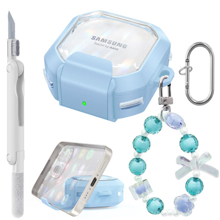 MHYALUDO 【Upgrade】Läbipaistev kaitseümbris turvalise sulguriga, ühildub Galaxy Buds FE (2023)/Galaxy Buds 2 Pro ümbrisega (2022)/Galaxy Buds Pro / 2 (2021)/Galaxy Buds Live (2020), taevasinine