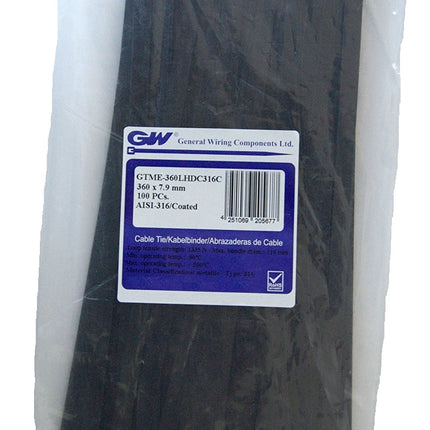 GW Cable Tie Technology coated stainless steel cable ties 360 x 7.9 mm, 100 pieces, GTME-360LHDC316C