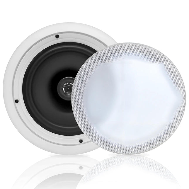 Pyle 20 cm lakke paigaldatav kõlar, lame bassikõlar, 250 W seinakõlar, kahesuunaline kõlar, laekõlar, stereosüsteem, kinnitussüsteem, süvistatav disain, valge, koju/kontorisse