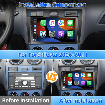 Podofo autoraadio Ford Fiesta Mk VI Mk5 2006-2011 koos Carplay, Android Auto, Android 13 2+64G 9'' puutetundliku ekraaniga raadio Bluetoothi, WiFi, GPS ja tahavaatekaameraga
