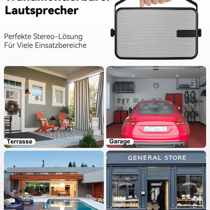 Plyee Audio 400W Bluetooth-kõlar välistingimustes kasutamiseks, juhtmevaba sünkroonitud kõlar, IPX5 veekindel, võimas bass, seinale kinnitatav, terrassile, verandale, vaatetorni, garaaži, 2 tk pakis, MZ-621