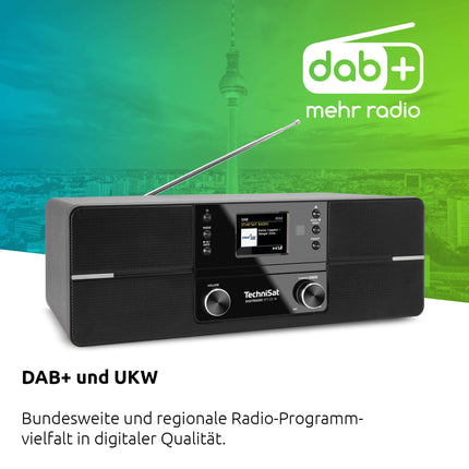 TechniSat DIGITRADIO 371 CD IR - Stereo internetiraadio (DAB+, FM, CD-mängija, Wi-Fi, Bluetooth, värviline ekraan, USB, AUX, kõrvaklapipesa, äratuskell, 10 vatti, kaugjuhtimispult), must/hõbedane