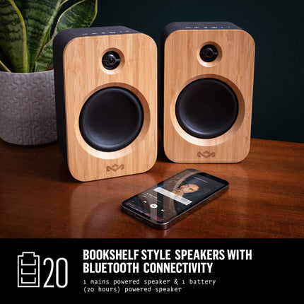 House of Marley Premium Bluetooth plaadimängija "Stir It Up" - jätkusuutlikult valmistatud bambusest vinüülimängija eelvõimendiga + House of Marley Get Together Duo Bluetooth kõlar