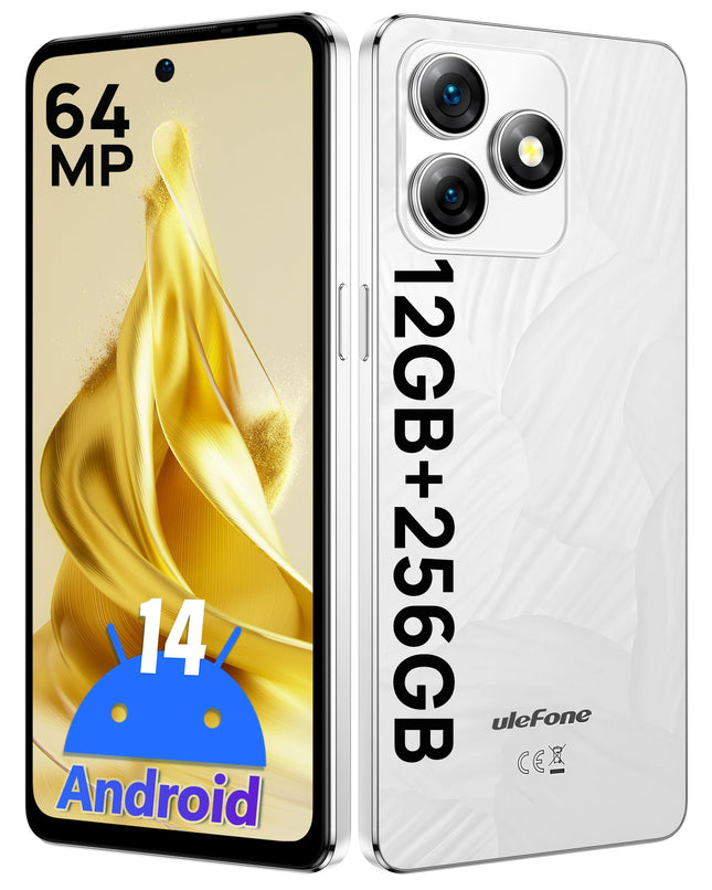Ulefone Note 18 Pro lukustamata nutitelefon, 64MP + 50MP + 32MP kaamera, 12GB + 256GB / SD-2TB Android 14 nutitelefon 18W kiirlaadimisega, 6,78-tolline HD+, 5450mAh aku, 4G kahe SIM-kaardiga, Face ID/sõrmejäljelugeja/GPS/OTG/NFC, valge