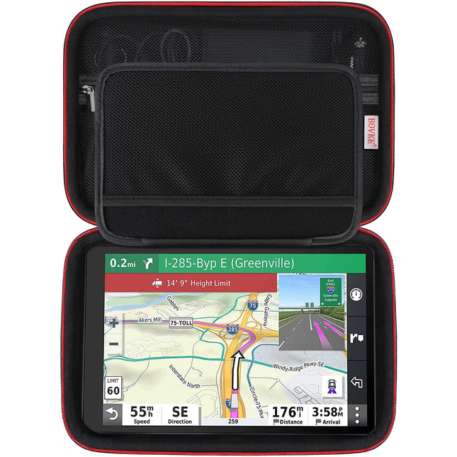 BOVKE kõva kandekott GPS-ile 10-tollise Garmin dēzl LGV 1010, Garmin Camper 1090, Garmin dēzl LGV1000 MT-D veoauto navigatsiooniseadme jaoks, võrgust tasku autolaadija jaoks, USB-kaabel, must