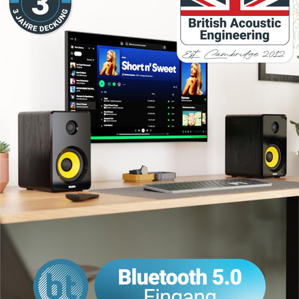 MAJORITY D40X aktiivsed riiulikõlarid | 70W 2.0 kollane Kevlar koonusega monitorkõlar | Stuudiomonitor Bluetoothiga | Riiulikõlarid optilise, RCA, USB AUX ja kaugjuhtimispuldiga