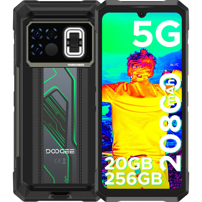 DOOGEE Fire 6 Max 5G välistingimustes kasutatav mobiiltelefoni termokaamera, 20GB+256GB 20800mAh 33W välistingimustes kasutatav nutitelefon ilma lepinguta, 50MP+20MP öönägemine, kaks 120M taskulampi, 6.78" FHD+ 120Hz, LED-tuli/NFC/Face ID/kaks SIM-kaarti