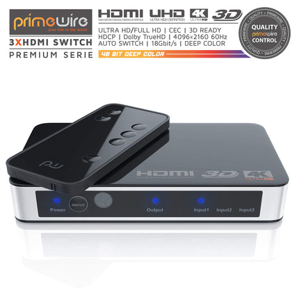 CSL - HDMI-lüliti 4k 60Hz - 3 sisendit 1 väljund - 4k Ultra HD - puldiga - automaatne lülitus - 3-pordiline HDMI-jaoturlüliti - 4096x2160 - ühildub Fire TV Stick UHD TV PS4 PS5 Xbox DVD-ga