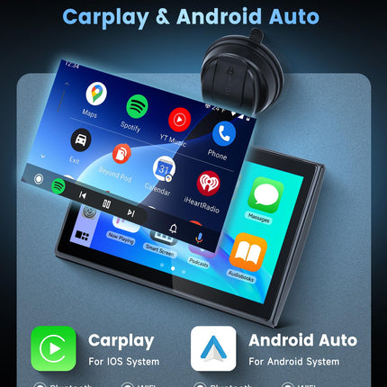 Juhtmevaba Carplay Android Auto ekraaniga kaasaskantav autoraadio Super Link Videoga, 7-tolline pööratav puutetundlik ekraan, kaasaskantav autoraadio YouTube'i/Airplay/Android Casti/Bluetoothi/FM-saatja/hääljuhtimise/TF/AUX-iga