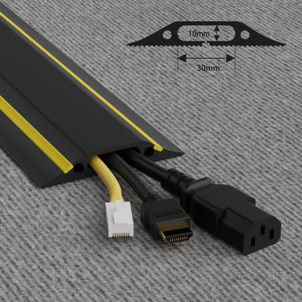D-Line floor cable bridge FC83H with plug connection, floor cable duct, modular manufactured hose bridge suitable floor cable cover, floor cable duct 83x14mm wide, 1.8m long black/yellow