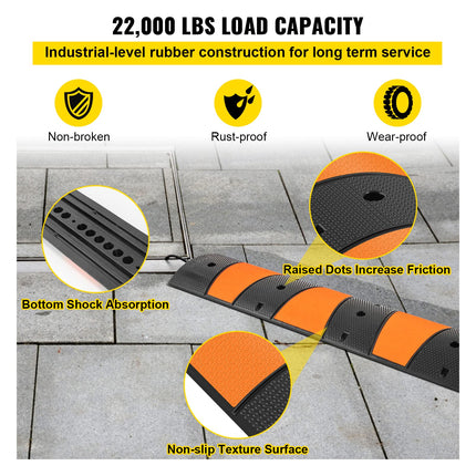 VEVOR Cable Protector, 1 Pack 2-Channel Driveway Protector, 185 cm Long Modular Speed ​​Bump with a Load Capacity of 9,980 kg, 185 x 31 x 5.5 cm Garage Cable Protection Mat for Asphalt Concrete Gravel Driveways