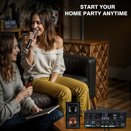 WOOPKER AK55 HiFi Amplifier with Bluetooth 70W x2 Mini Amplifier Home Theater Stereo Amplifier AV Receiver Treble and Bass with USB/RCA/MIC/FM (AK55)