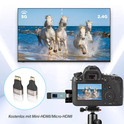 Wireless HDMI Transmitter and Receiver, 98 FT/30M Stable Connection, 2.4G/5G Portable HDMI Wireless with LED Screen, Plug &amp; Play for Streaming Video Audio File from Laptop, PC to HDTV, Projector.