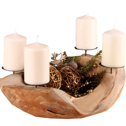 Ambientehome Advent wreath Advent bowl teak round approximately 20 - 25 cm root bowl root wood wooden bowl teak bowl decorative bowl, brown