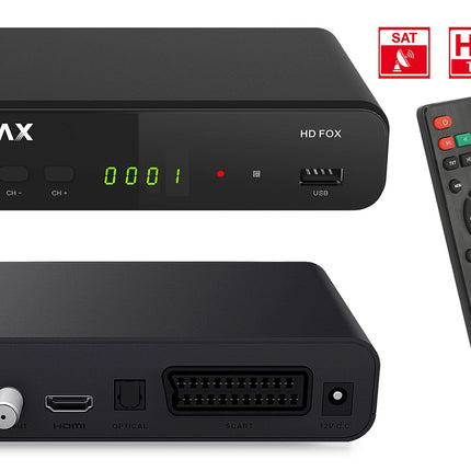 Humax HD Fox Digital HD Satellite Receiver 1080P Digital HDTV Satellite Receiver with 12V Power Supply Camping - Astra pre-installed - HDMI, SCART, DVB-S/S2 PVR Ready (incl. conecto HDMI cable)
