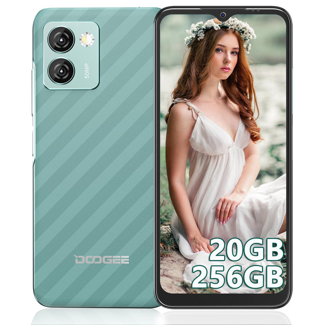 DOOGEE N50 Pro mobiiltelefon, 20GB+256GB/TF 1TB nutitelefon, 6.52" HD+ Android 13 nutitelefon ilma lepinguta, Octa Core, 50MP+8MP, 4200mAh, sõrmejälje-/näotuvastus, GPS/OTG/4G kahe SIM-kaardiga, lukustamata, roheline