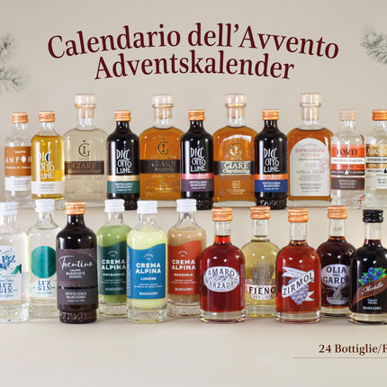Marzadro advendikalender Marzadro 24 kvaliteetse kange alkoholiga - Distilleria Marzadro (4 x 0,1l ja 20 x 0,05l)