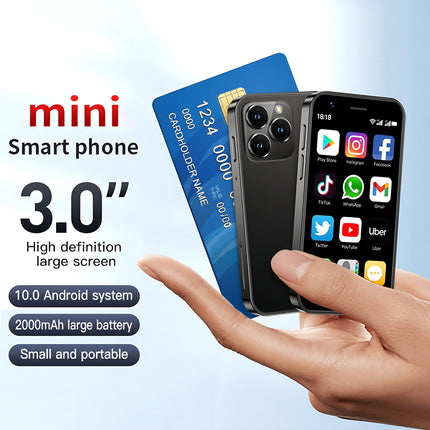 Hipipooo mininutitelefon, lukustamata 4G mobiiltelefon, 3,0-tolline kahe SIM-kaardiga ekraan, 2000mAh aku, kahekordne kaamera, Android 10.0 neljatuumaline protsessor, WiFi, Bluetooth, leviala, varutelefon (must, 2 GB + 16 GB)