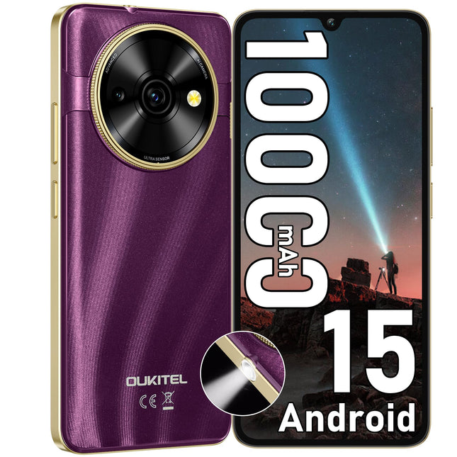 OUKITEL C59 Android 15 Mobile Phones 2025-10000mAh Large Battery Smartphone, 6.9 inch Display, 16GB + 128GB/1TB, 120LM Flashlight, 13MP Camera, 4G Dual SIM Free Phone Unlocked, Fingerprint/Face ID/GPS/OTG