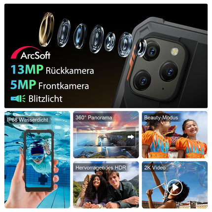 Blackview BV5300 Plus (24GB+128GB) välistingimustes kasutatav mobiiltelefon ilma lepinguta 6580mAh aku, 6.1" HD+, Androidi välistingimustes kasutatav nutitelefon, 13MP+5MP, 4G kahe SIM-kaardiga ehitusplatsi telefon, NFC/IP69K/OTG/GPS/Face ID/kindarežiim