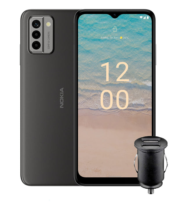 Nokia G22 6.52" HD+ kahe SIM-kaardiga Android 12 nutitelefoni komplekt koos autolaadijaga, 4/64 GB salvestusruumi, 3-päevase akuga, kiirparandusega, 2-aastaste operatsioonisüsteemi värskenduste, 3-aastase garantii ja igakuiste turvavärskendustega - hall