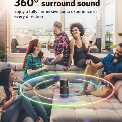 EarFun UBOOM Bluetooth Speaker, 24W Deep Bass, 360° Stereo Sound, IPX7 Water Resistant, Mini Music Box, Portable, USB-C Fast Charging, Wireless Speaker, 16 Hours Playtime for Indoor and Outdoor Use