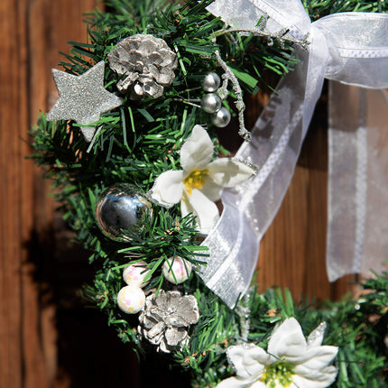 HEITMANN DECO Christmas wreath - door wreath, wall wreath, Christmas wreath - decorated wreath made of fir branches - green, white, silver, 32 x 32 x 10 cm