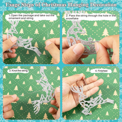 Christmas Tree Decoration Hanging Ornaments - 42 Pieces Silver Glitter Snowman Reindeer Santa Claus Snowflake Ornaments for Christmas Holiday Wonderland Party Supplies