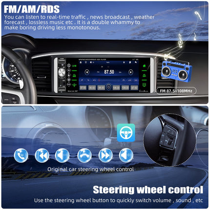 Wireless Carplay CAMECHO Car Radio 1 Din with Bluetooth Handsfree System, with 5.1 inch Screen Wireless Android Auto Mirror Link FM/AM/RDS and USB + Steering Wheel Controller Rear View Camera