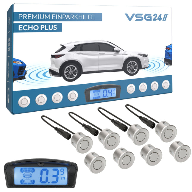 VSG24 Premium Combi Parking Aid with Display for Retrofitting on Cars, PDC Parking Sensors Front Rear with Plug-in System for Easy Installation - 8 Reversing Alarm Sensors Parking Aid Retrofit Kit