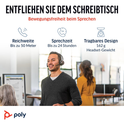 Poly Voyager 4320 UC juhtmevabad peakomplektid ja laadimisalus – stereokõrvaklapid mürasummutava mikrofonivarrega – ühendub arvuti/Maci/mobiiltelefoniga Bluetoothi ​​kaudu – ühildub Teamsi, Zoomi ja muuga