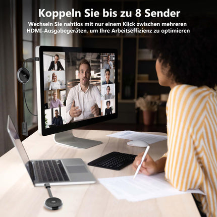 AIMIBO juhtmevaba HDMI saatja ja vastuvõtja 4K, 5G juhtmevaba HDMI komplekt, 100FT/30M ekraaniülekanne monitorile/projektorile/HDTV-le. Sobib Netflixi/TikToki/YouTube'i/Blu-ray voogedastuse jaoks, hõbedane