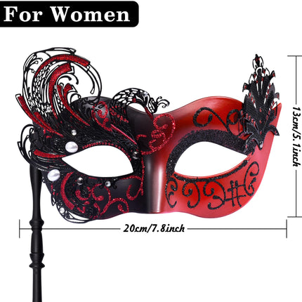 SIQUK paar maskeraadimaski pulgaga Veneetsia peomask Halloweeni kostüümi karnevalimask paaridele, naistele ja meestele, luik must ja punane, üks suurus