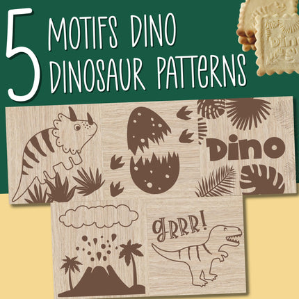 SCRAP COOKING ScrapCooking – Puidust küpsetustempel dinosauruse motiiviga – 1 küpsisevormi ja täringuga, millel on 5 reljeefset külge – Dino džungli kaunistuskuju – 5299