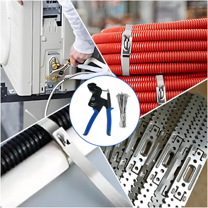 Stainless steel cable ties and metal tie gun, 100 pieces 4.6 x 300 mm metal cable tie tool, cable tie gun for stainless steel cable ties, cable tie gun for tightening cut cable ties